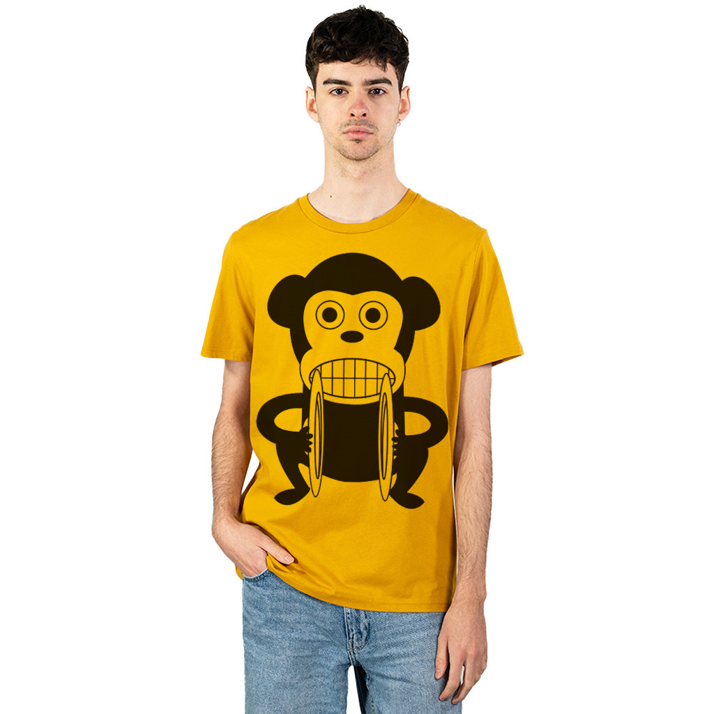 camiseta loco monky logo de NUM wear color mostaza algodón orgánico